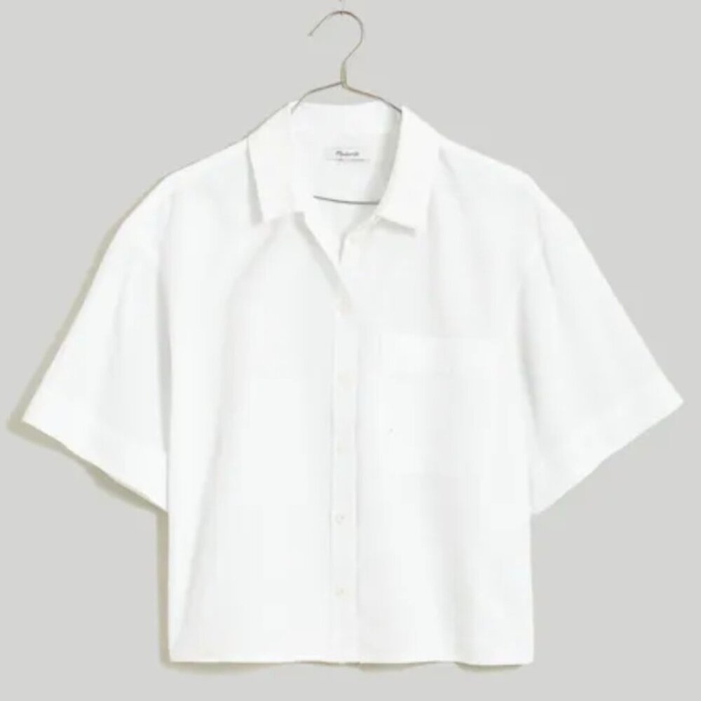 Madewell White Cropped Utility Button Up Shirt Size M